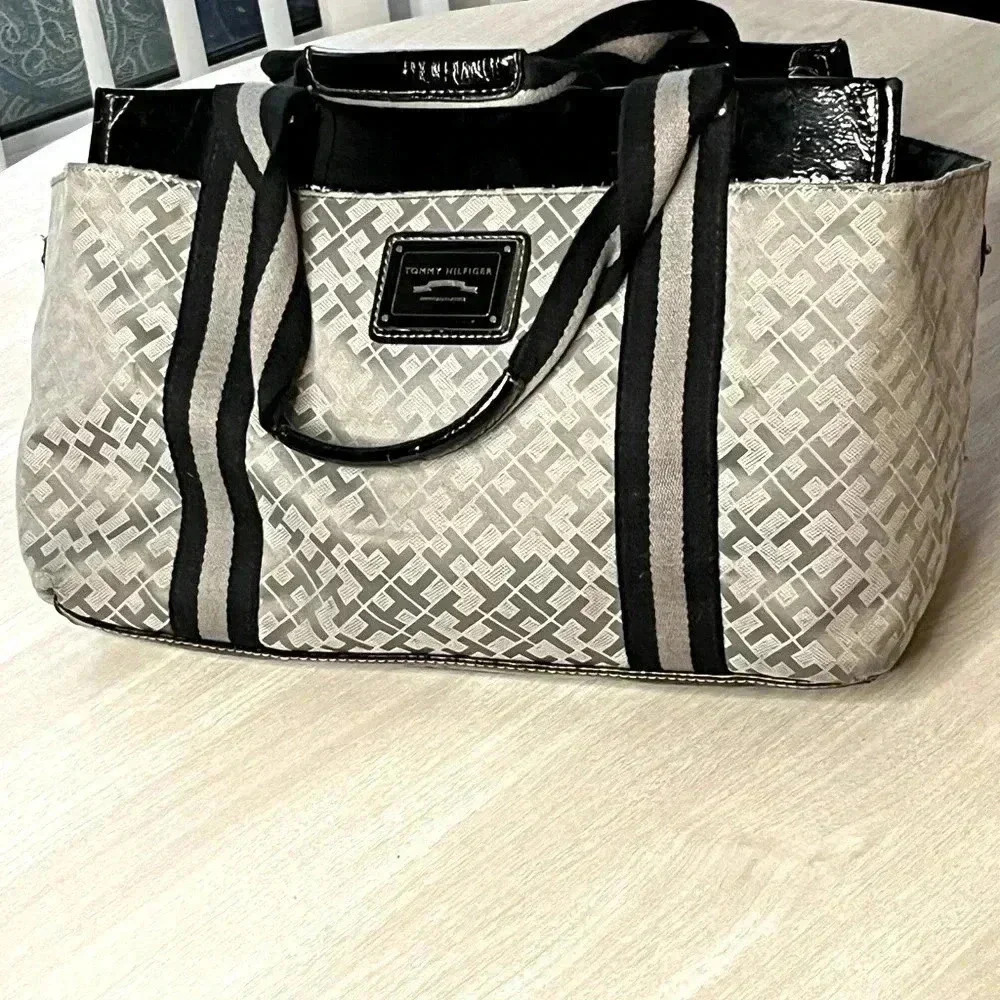 Tommy Hilfiger Satchel-Silver and black Patton with Tommy logo.